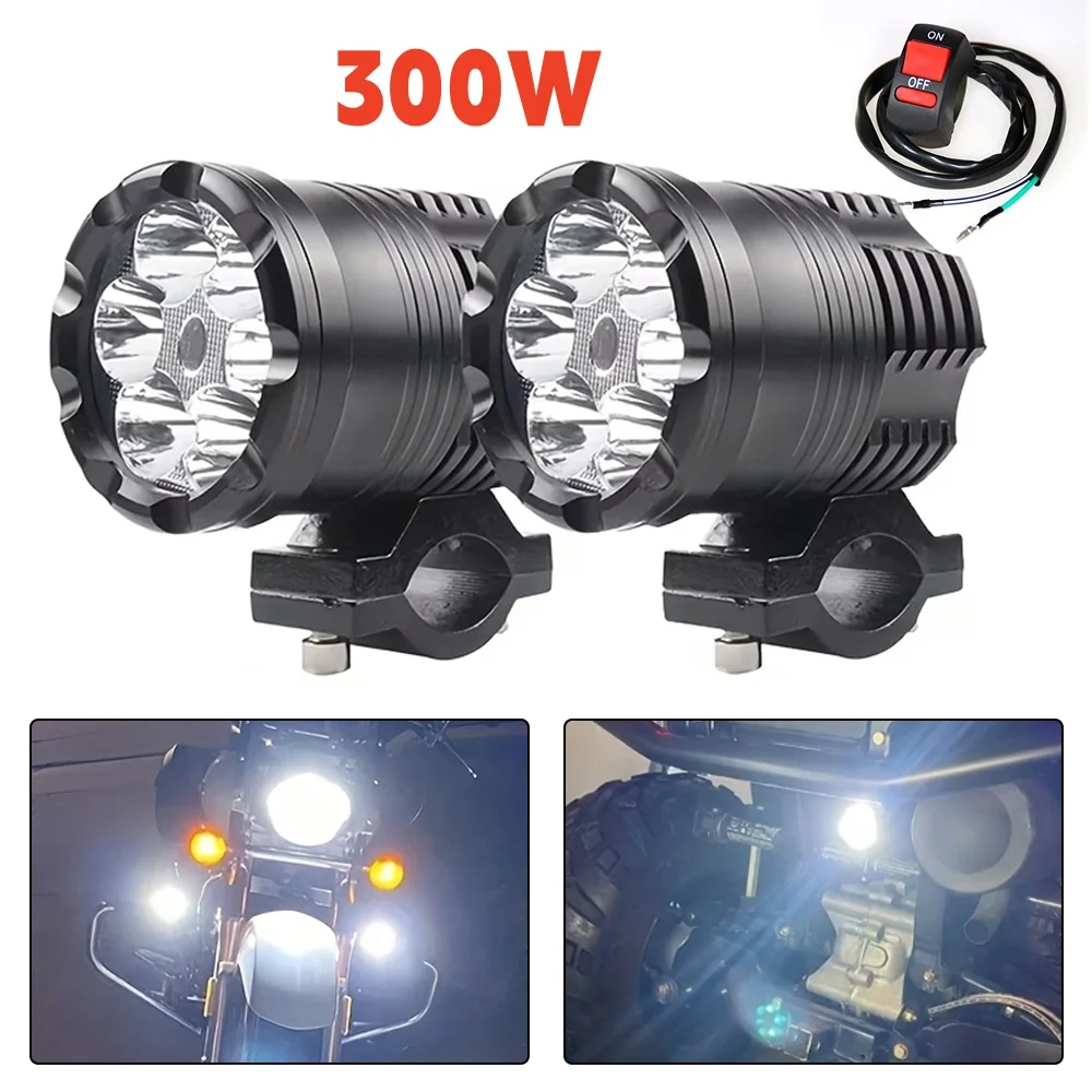 LED Car Headlight Spotlight for BMW R1200GS ADV F800GS F650 K1200S Universal LED Moto Headlamp Fog Light with Switch 300W 12V