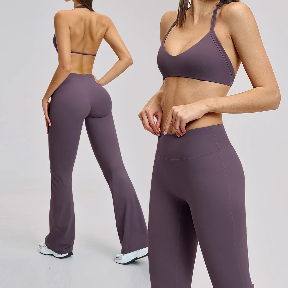 Yoga Set 2PCS Sports Suits Women's Tracksuit Gym Set Women Workout Fitness Female Sports Bra High Waist Wide Leg Flared Pants