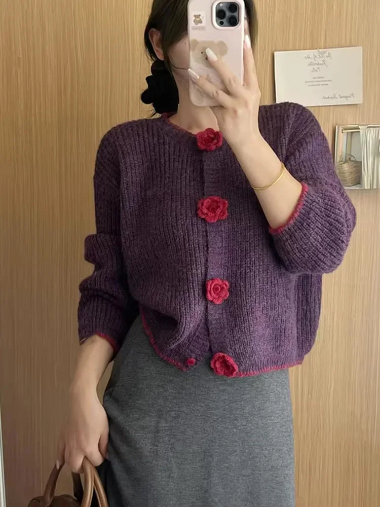 HH Women Autumn New Fashion Versatile Single-breasted Knitted Long Sleeve Cardigan Top Female Simple Sweet Lazy Wind Sweater