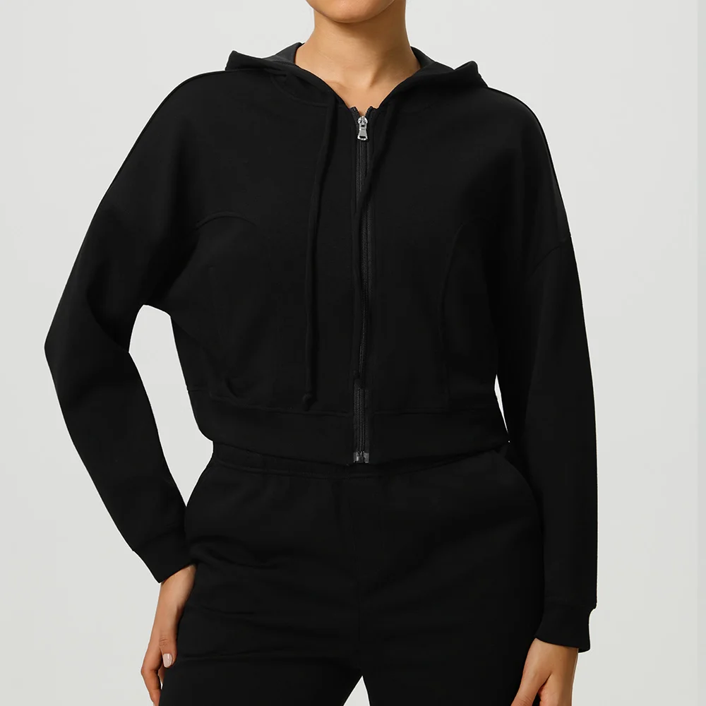 اللياقة البدنية اليوغا قمصان سترات رياضية سستة اليوغا طويلة الأكمام الصالة الرياضية تجريب أعلى النساء تشغيل الدراجات معاطف الإناث مقنعين سترة #5