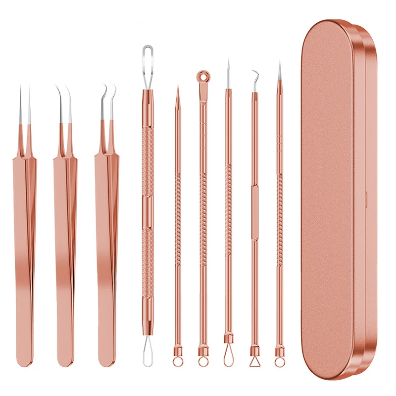 9/7/5 Stuks Acne Mee-Eter Verwijderingsnaalden Kits Roségoud Roestvrij Staal Black Spot Puistje Reinigingstool Gezicht Huidverzorging