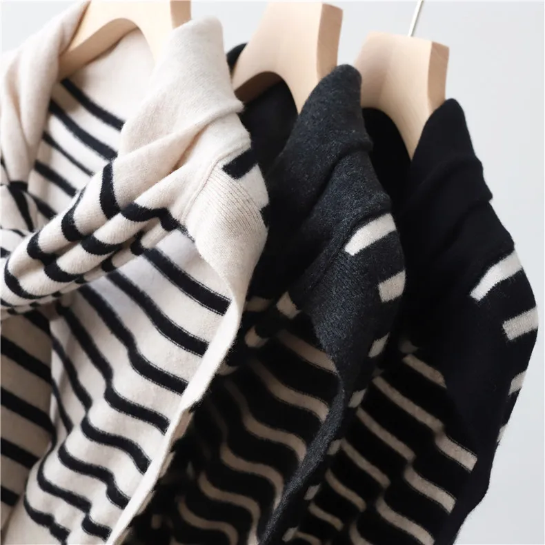 Wool Striped Shawl Women Knitted Wraps Spring Fashion Sweaters Textured Age-reducing Collocation Cardigans Tops Autumn Cropped