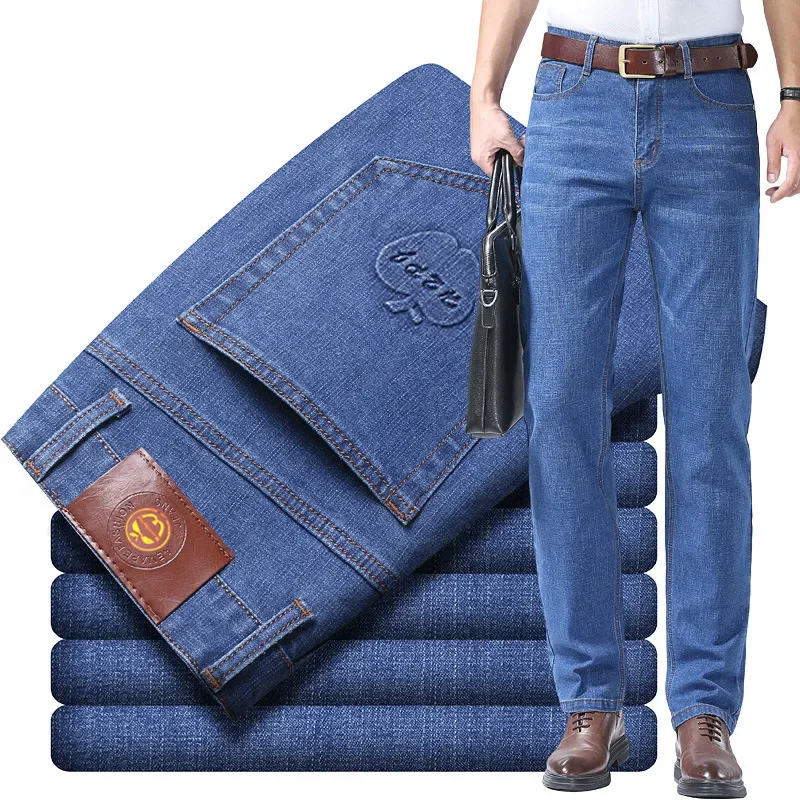 2024 Spring and Autumn New High-waist Jeans Men Loose Straight Leg Summer Thin Men High-waist Casual Elastic Pants Men 28-42Size