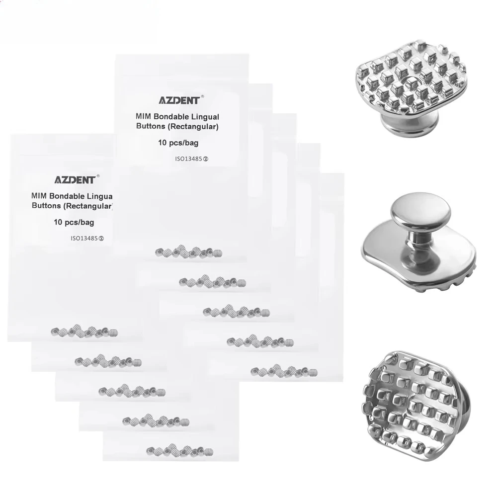 10 Packs=100pcs AZDENT Dental Orthodontic Lingual Button Monoblock Bondable Rectangular Metal Tongue Side Buckle