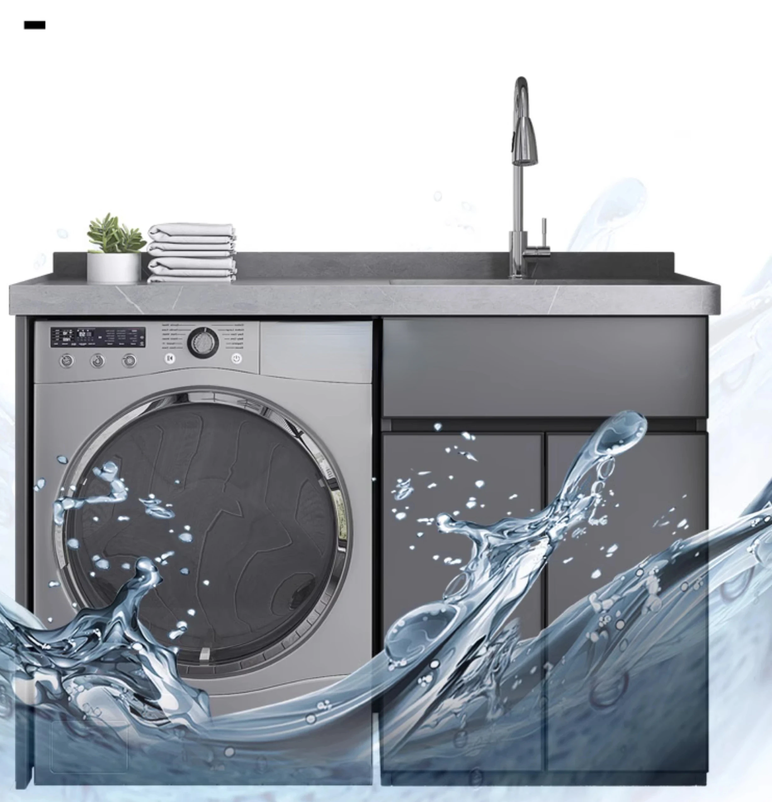 BalconyStone Plate Washing Machine All-in-One Cabinet without Washboard Ceramic Laundry Basin Alumimum Combination Wash Wardrobe