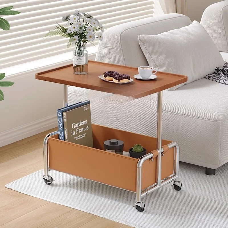 

Приставной столик для гостиной, дивана, современная минималистичная маленькая тележка, креативный боковой шкаф на колесах, передвижной маленький кофейный столик