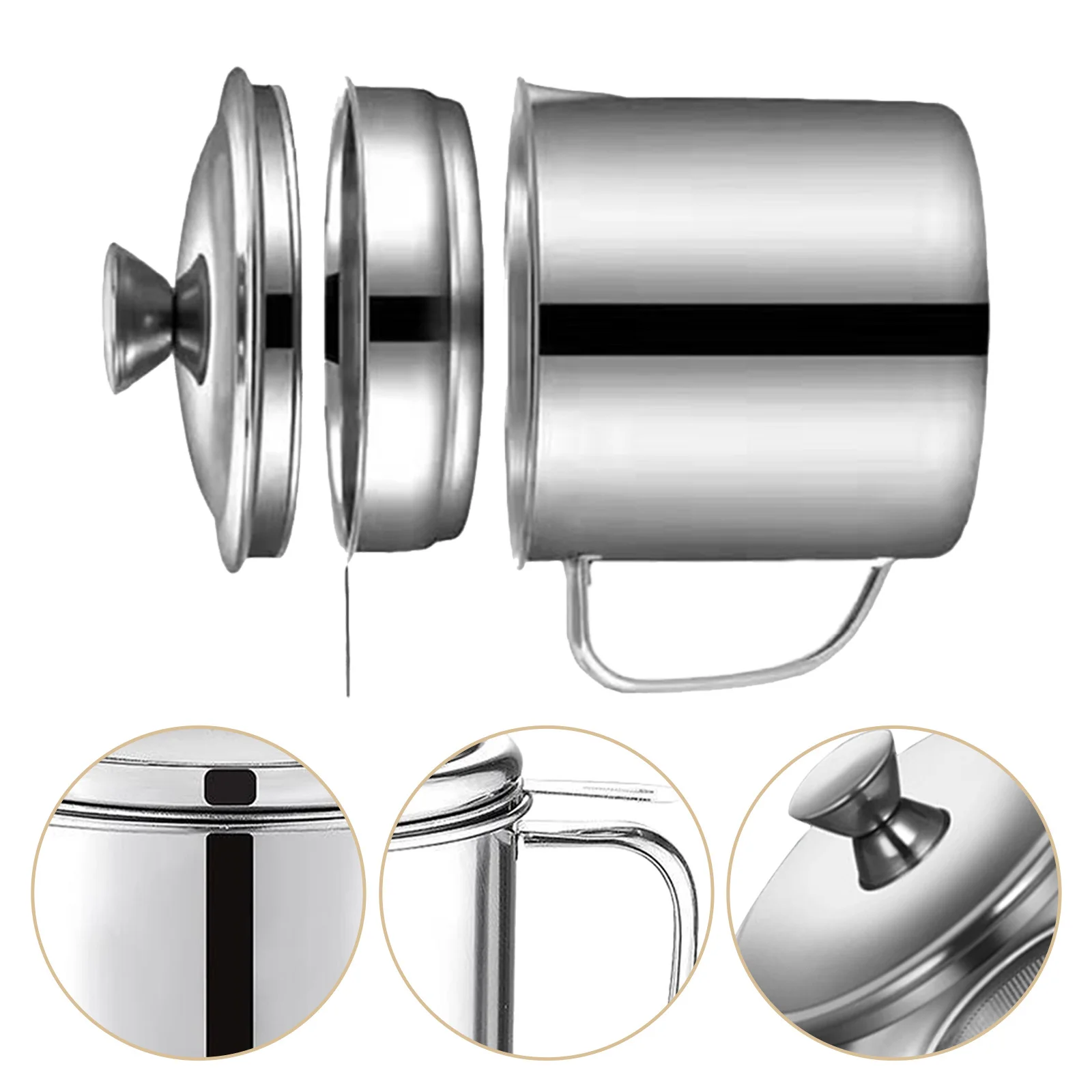 

Stainless Steel Oil Container With Strainer Grease Jar For Kitchen Cooking Oil Dispenser Bacon Grease Holder Filter Pot