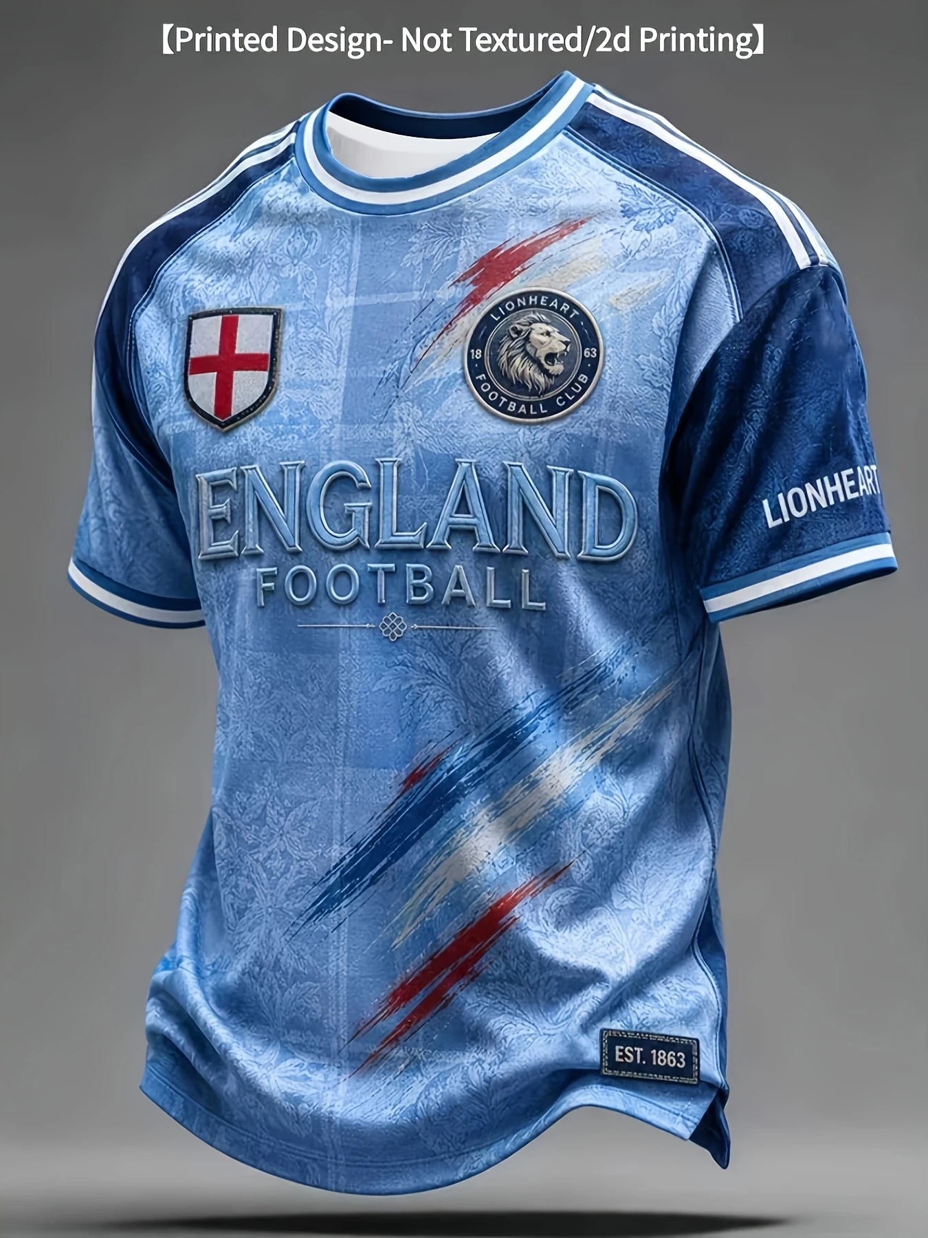 England Football Lionheart Retro Soccer Jersey Men Breathable Short Sleeve Fan Graphic Tee