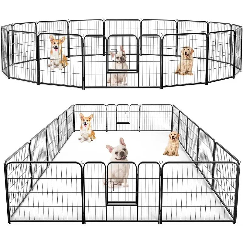 Heavy-Duty Iron Dog Playpen – 16 Panels 24” Durable, Rust-Resistant Pet Fence for Indoor & Outdoor Use, Secure & Spacious Pet