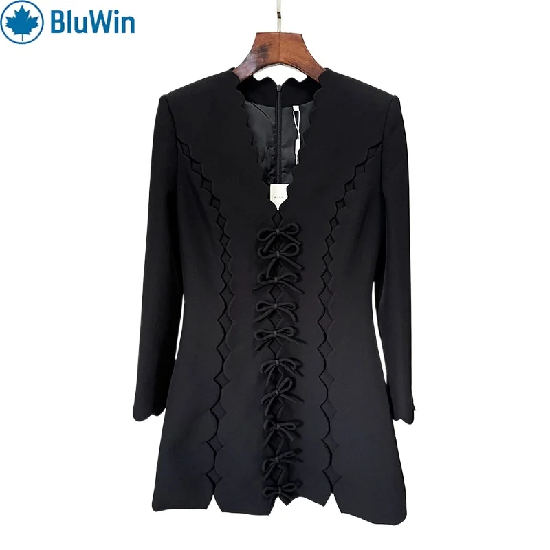 

URBANCHIC 2025 Fashion Wave V-Neck Bow Tie Long Sleeve Dress – Elegant Mini Cocktail Dress for Women