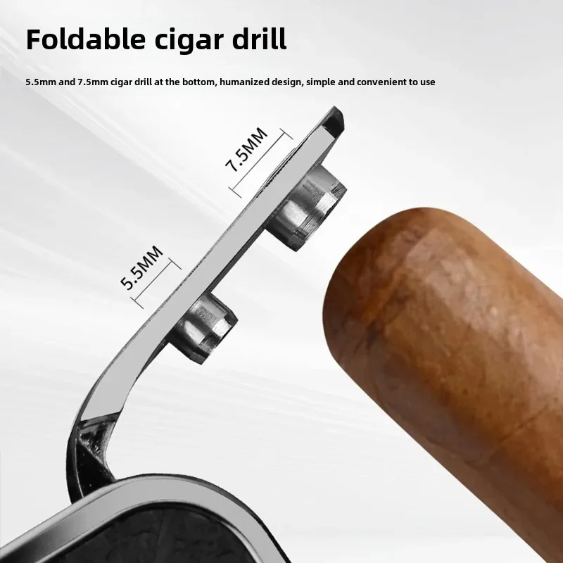 Creative Grinding Wheel Double Flame Lighter, Direct Injection + Open Flame Butane Gas Lighter, with Cigar Drill
