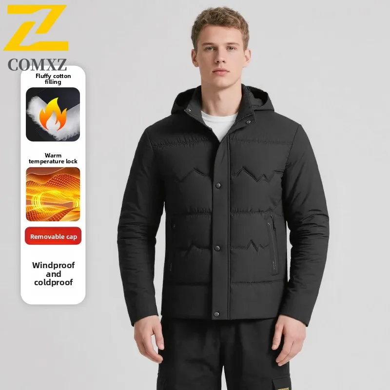 

2025 Winter Men Down Jacket Warm Windproof Fashion Cotton-padded Coat Thick Standing Collar High Quality Detachable Hooded Coat