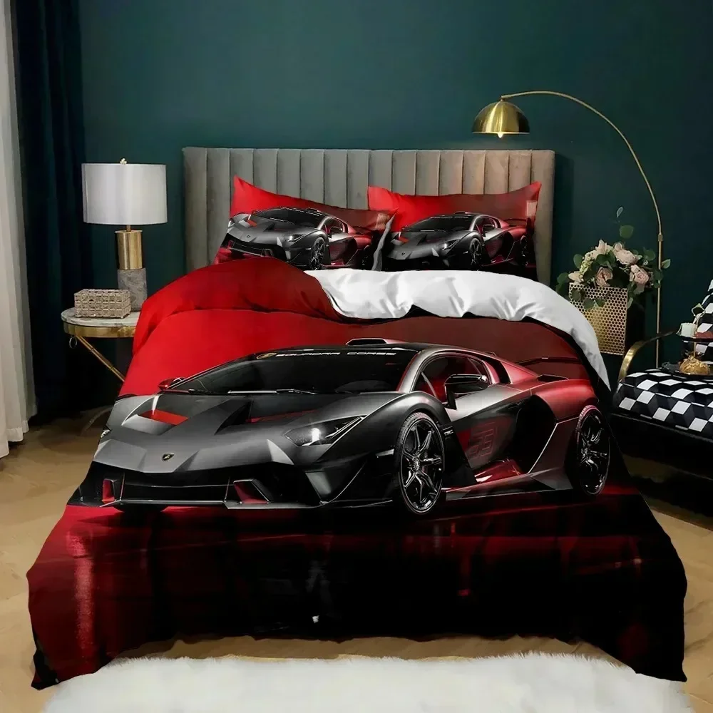 Race Car Burning Red Flame Sports Car Bedding Set Duvet Cover Sheet Printed Bed Set Pillowcase Bed Full Queen King Size Bedroom