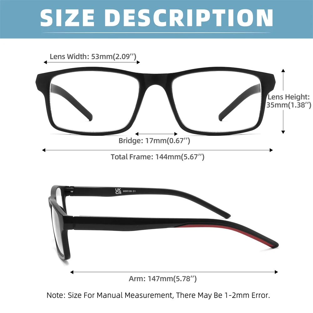 MODFANS Blue Light Reading Glasses For Women Men Readers Rectangular Unisex Lightweight Frame Comfortable Spring Hinge Eyeglasse