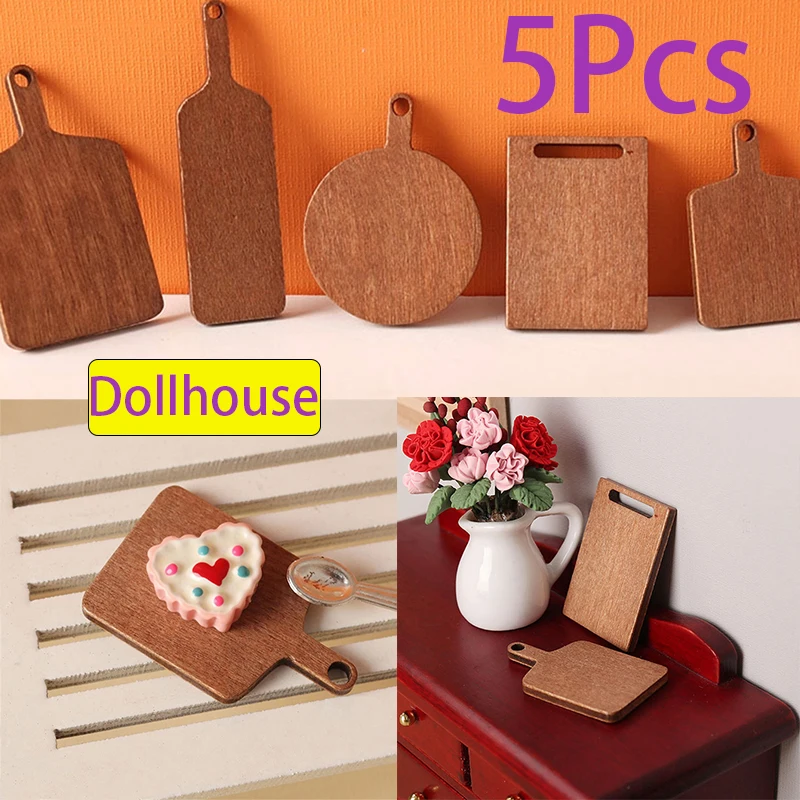 5 ชิ้น 1:12 บ้านตุ๊กตาจิ๋วจำลองเขียงหั่นขนมปัง ถาดขนม ของตกแต่งครัว ของเล่น อุปกรณ์บ้านตุ๊กตา