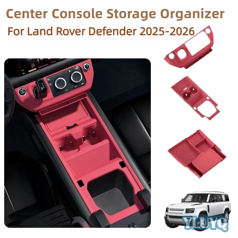 For Land Rover Defender 2025-2026 Wireless Charging Pad Silicone Center Console Mat Cup Holder Storage Tray Interior Accessories
