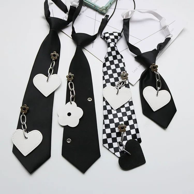 

Korean version of college style black short tie for women, sweet and cool JK, Japanese style personalized trend, no tie shirt, d