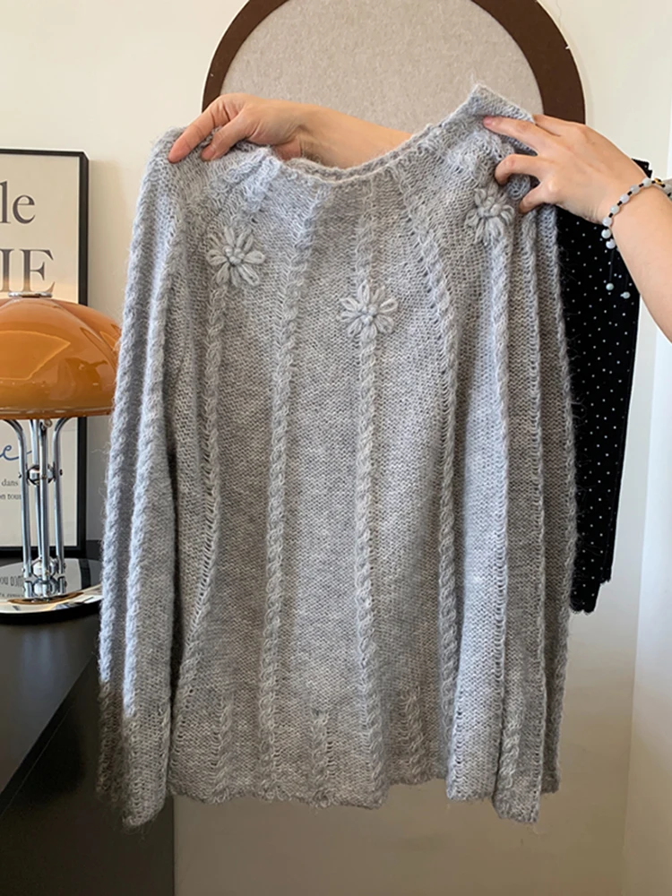 

ay Floral Long Sve Knitted Base irt Women's Autumn Winter New Hollow out Hook Flower Sweater Inner Wear Top Ci Walk