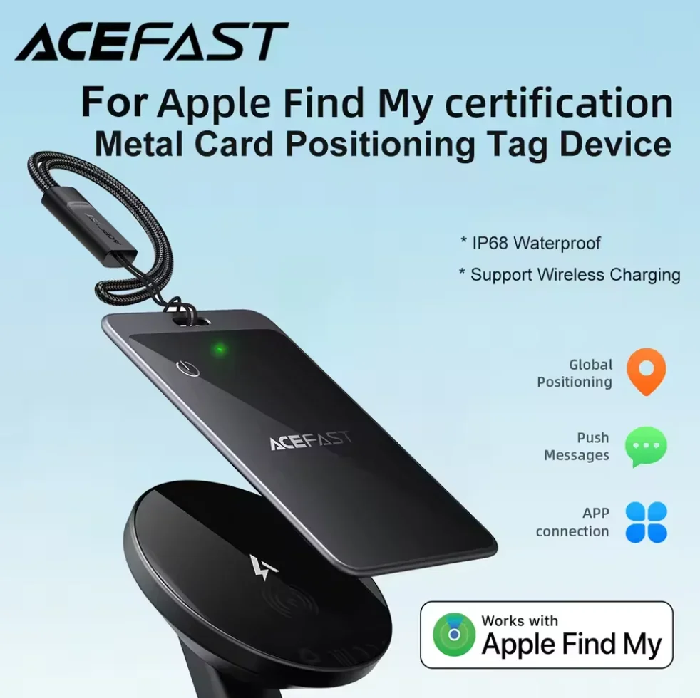 

Умный GPS-трекер для кошелька и багажа с поддержкой Apple Find My, Bluetooth-позиционированием, беспроводной зарядкой и функцией защиты от потери