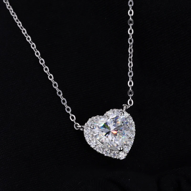 Classic 925 Sterling Silver Necklace Trendy Style 8*8mm Heart Cut & 3mm Round Shape Moissanite Diamond Pendant Necklace Gift