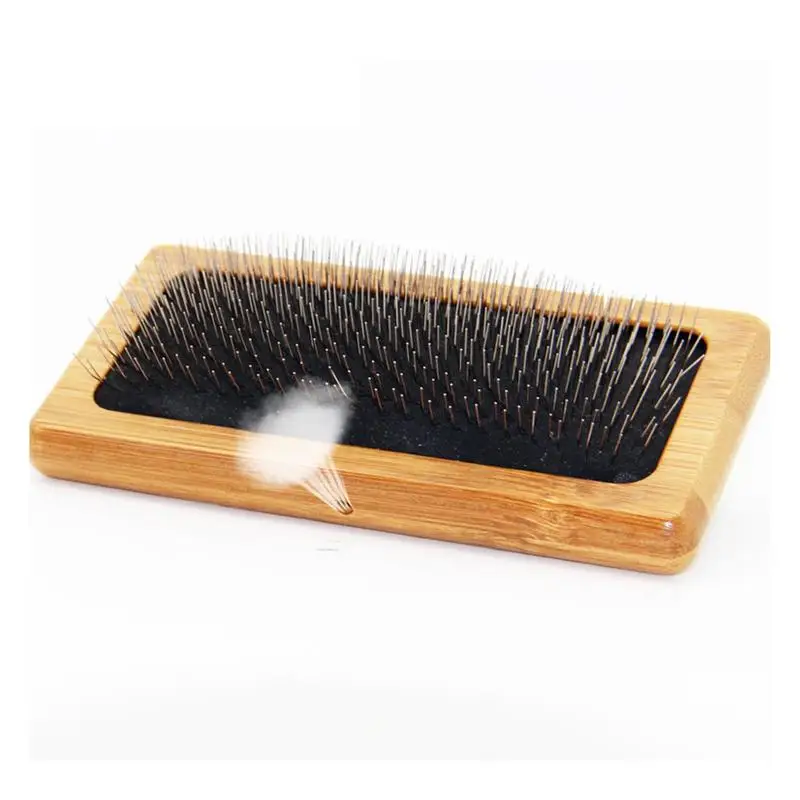 

Pet Brush Self-Cleaning Slicker Pets Grooming Tool With Wood Handle Bevel Bristle Shedding And Dematting Undercoat supplies