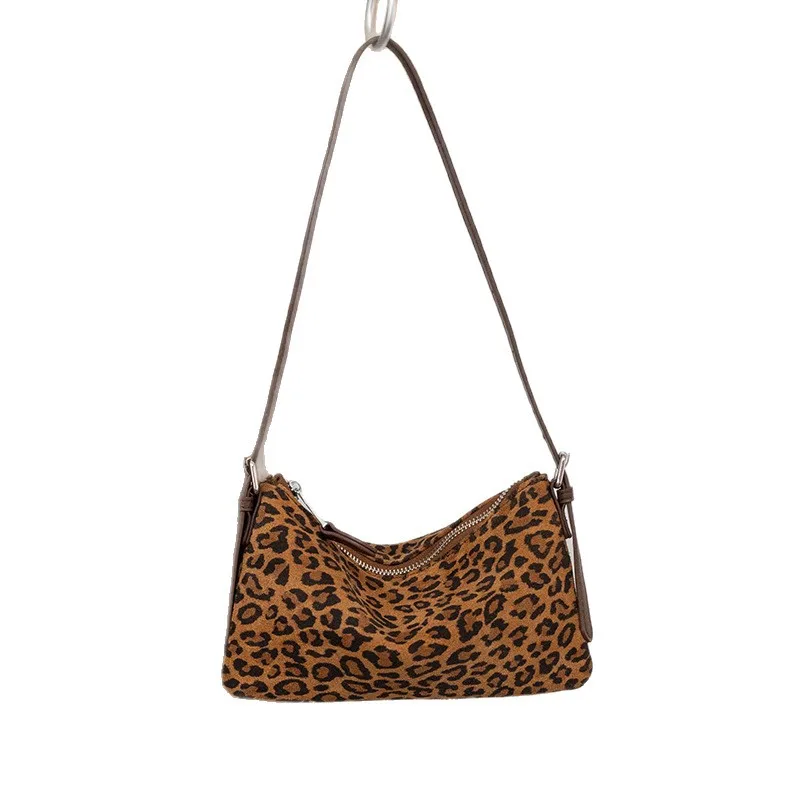 New Women's leopard print Natural Suede Leather Shoulder Bags Female Soft Cowhide Durable Crossbody Bag Ladies Commute Handbags