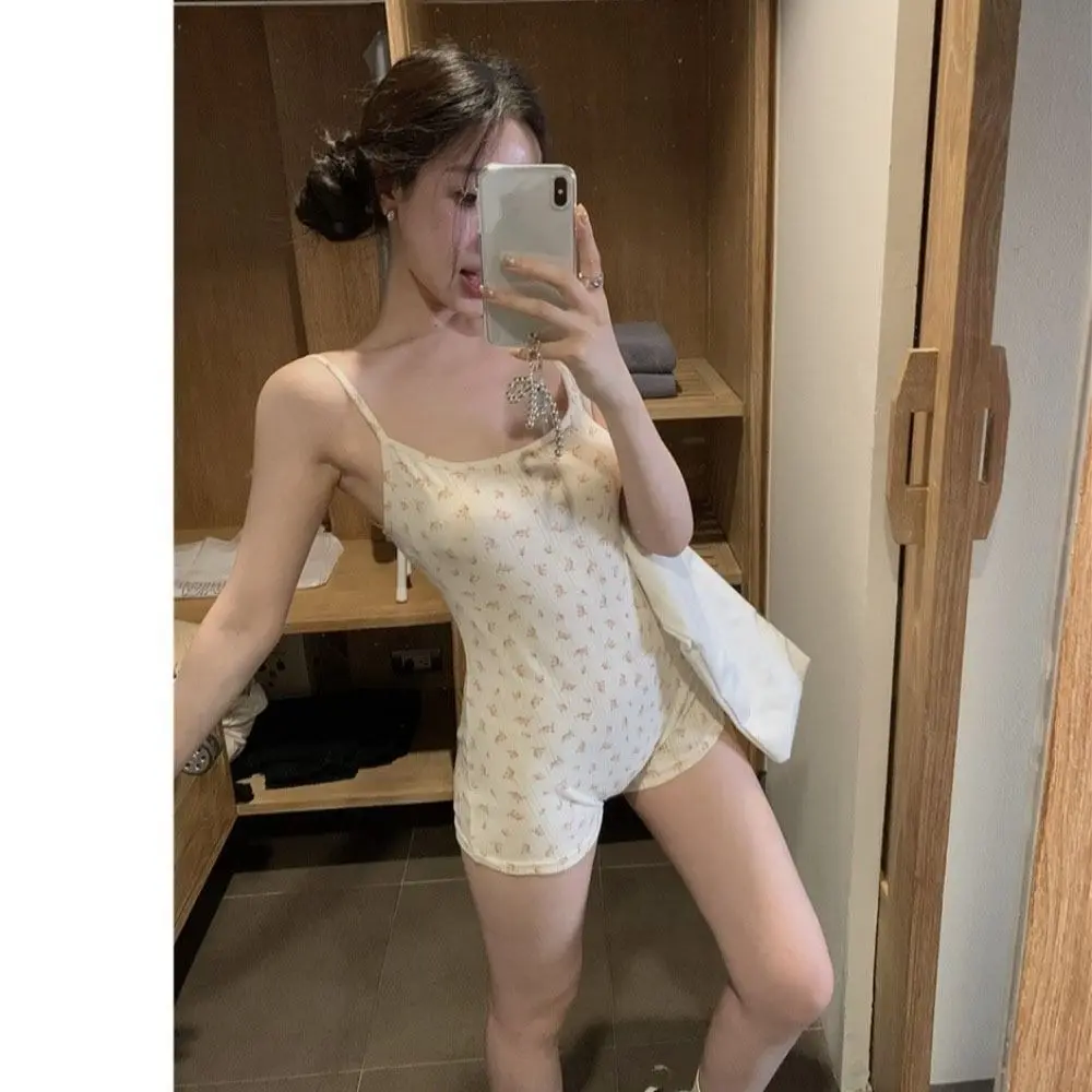 Fashion Summer Floral Sling Jumpsuit Spice Girl Outerwear Tight Shorts Casual Slim Swimsuit Street