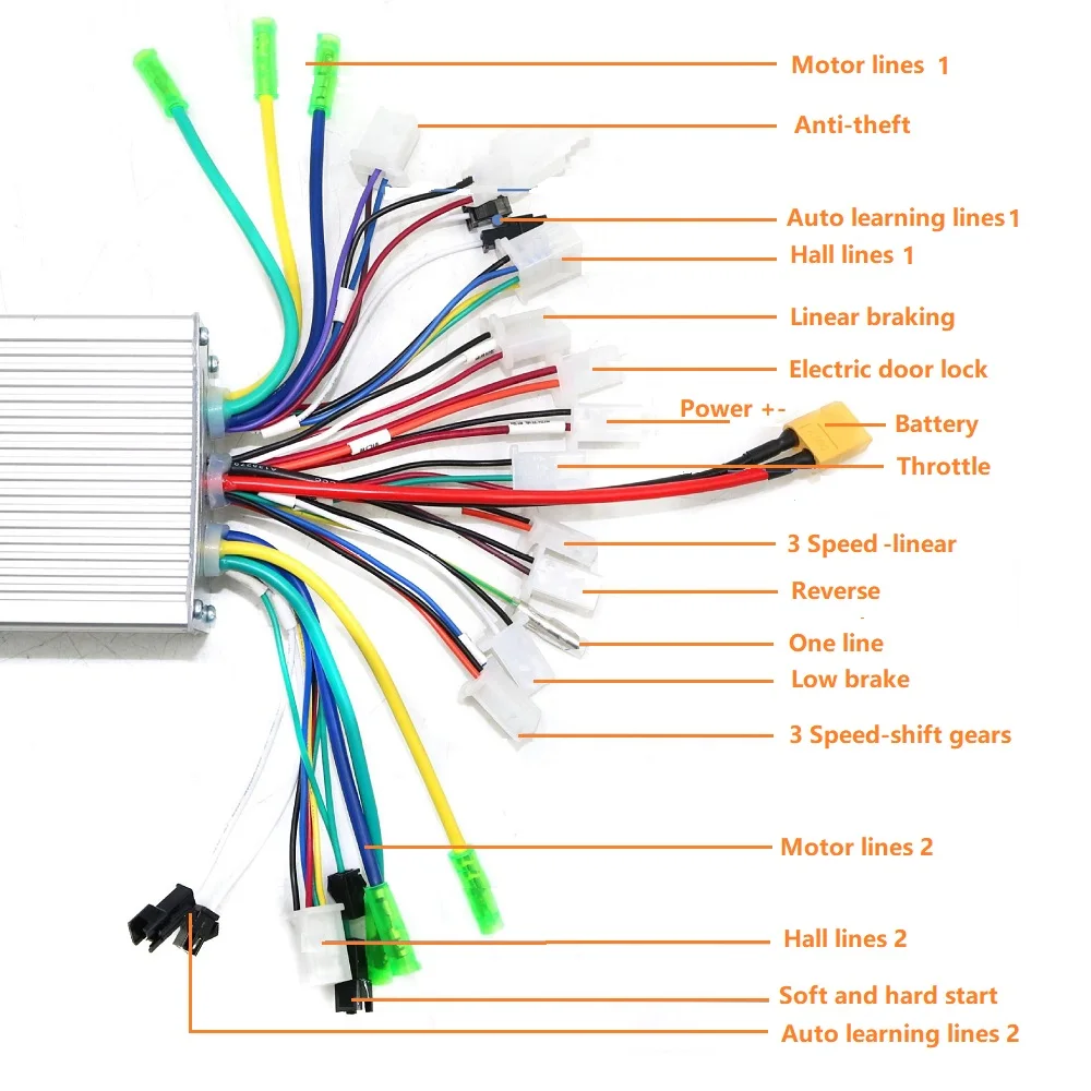 

Двойной контроллер привода для электрических картов, скутеров и самокатов, контроллер 1-в-2, 24В/36В/48В, 350Вт*2, 500Вт*2