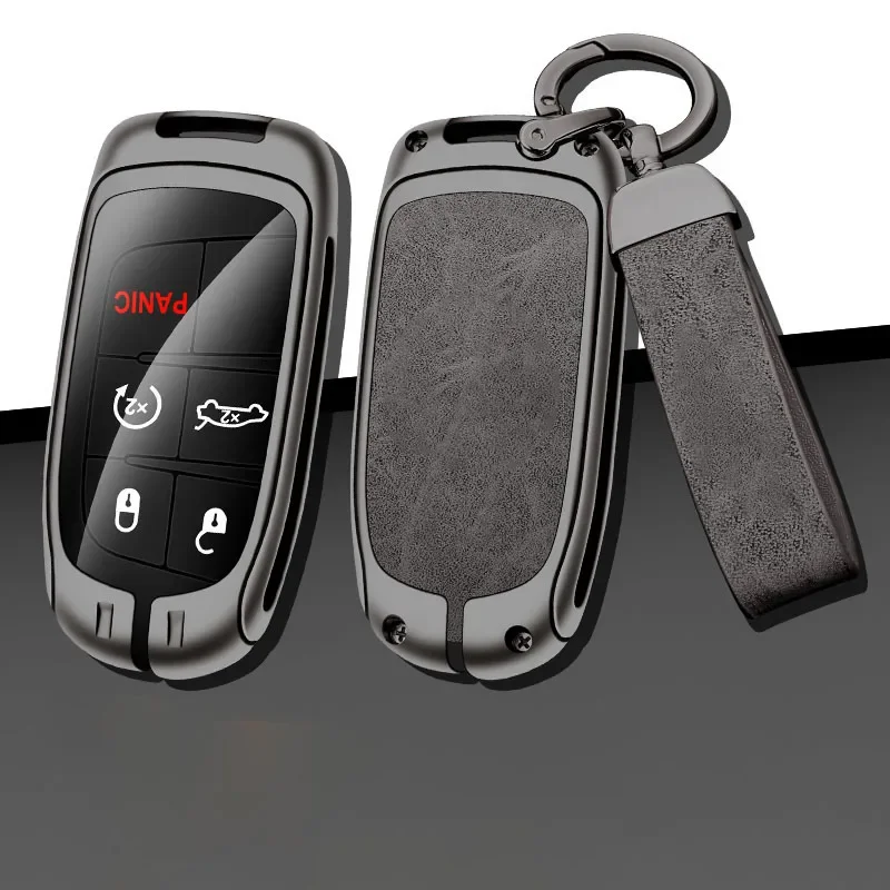 

New Alloy Leather Car Key Case Cover For Jeep Grand Cherokee Chrysler 300C Renegade FIAT Freemont Dodge Ram 1500 Challenger Dart