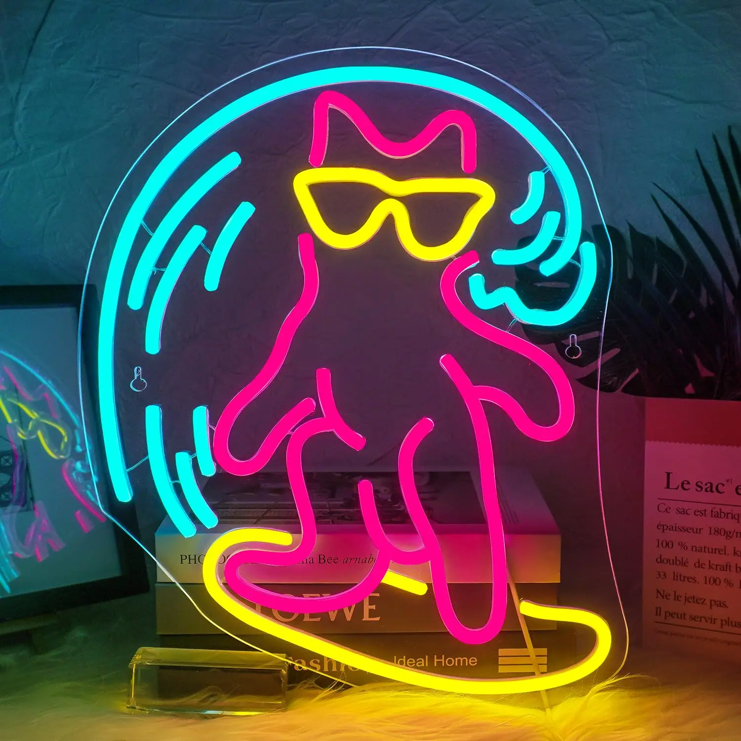 

Surfing Cat Neon Sign - Dimmable LED Wall Art for Beach Surf Shop - TikTok/Instagrammable Kawaii Animal Room Decor - USB Powered