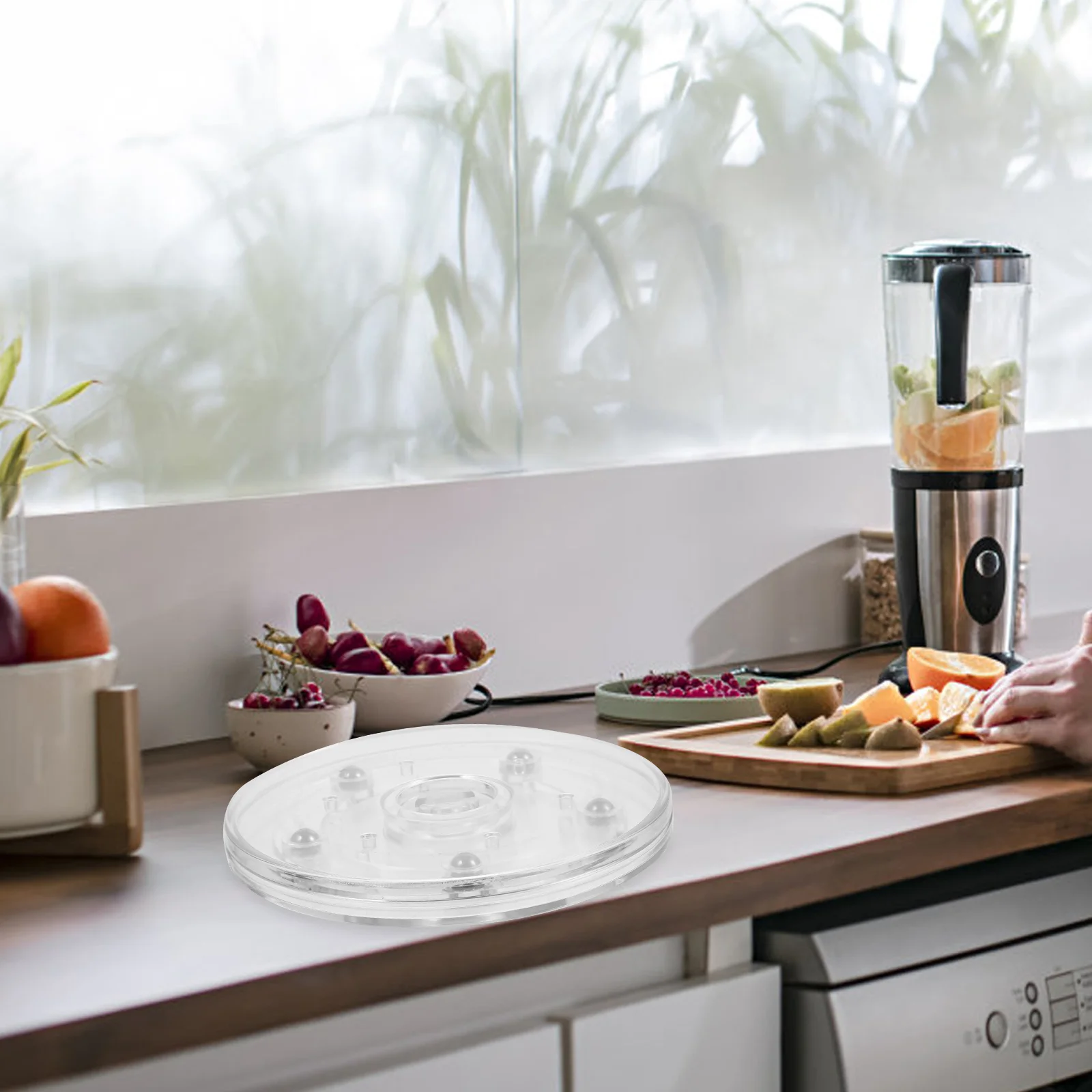 

2Pcs Acrylic Turntable Degree Rotating Kitchen Storage Organizer Tray Multi Functional Condiment Holder