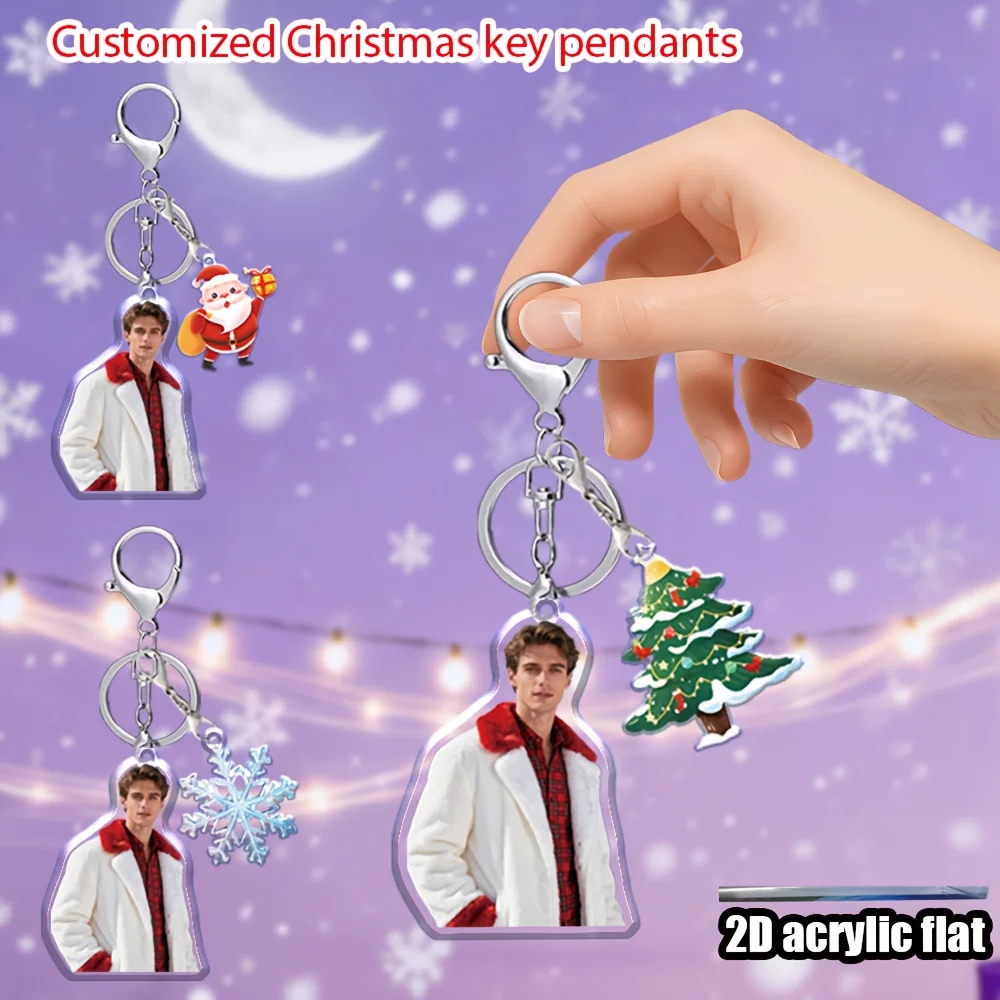 1pc/5pcsCustom Christmas car keychain gift, double pendant keychain, handmade gift, Christmas tree, snowflake, Santa Claus penda