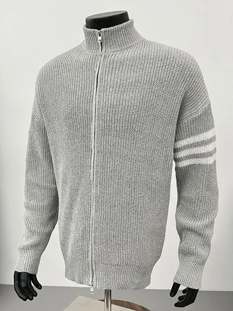 

Мужской вязаный кардиган American Sle с воротником-стойкой, осенне-зимний, свободного кроя, премиум-класса, в стиле Old Money