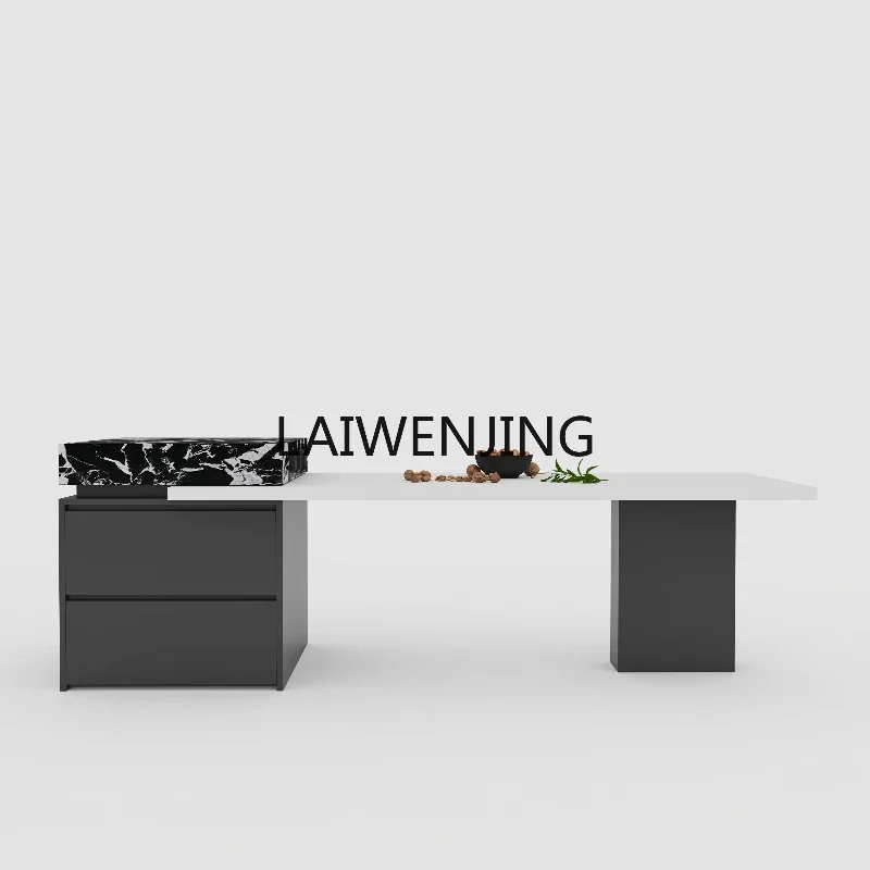 

MJY rock slab island dining table integrated household retractable light luxury mid-island