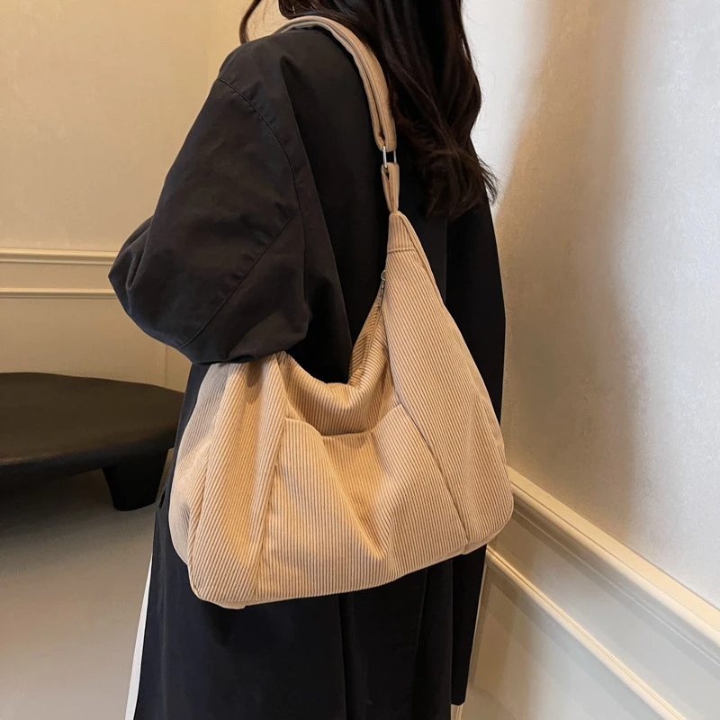 Corduroy tote bag for women, large-capacity shoulder handbag, crossbody bag, dumpling bag