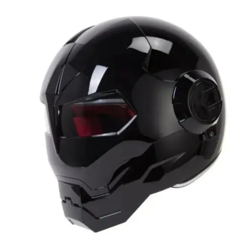 Iron Man Retro Motorcycle Full Helmet Bright Black Personality Cool Flip-up Helm for Men Capacete Moto