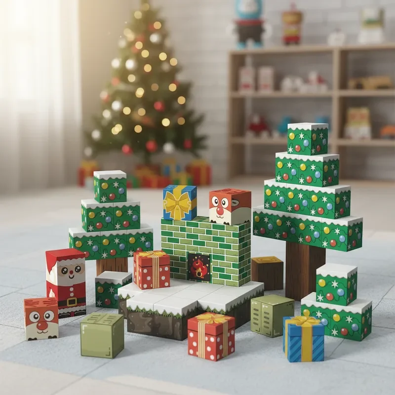 Blocchi magnetici di Natale 54 pezzi Set di costruzione 3D fai-da-te Albero di Babbo Natale STEM Regalo educativo Decorazioni creative