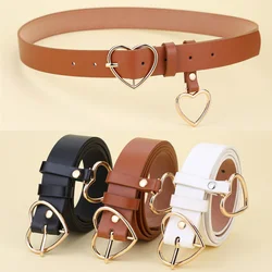 Women's Cute Leather Belt Metal Heart Shape Buckle Retro PU Waistband Designer Fashion Cinto Feminino Pants Strap for Women