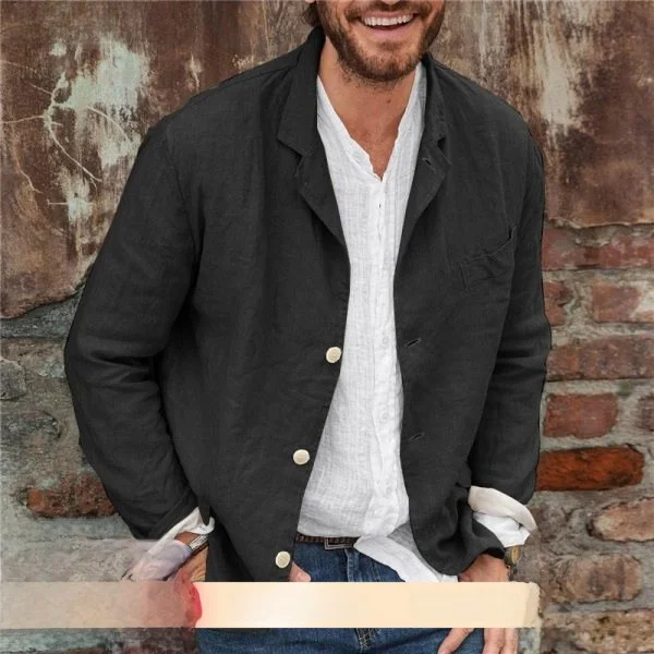 

Повседневный хлопково-льняной длинный открытый кардиган, мужской модный свободный костюм Jaet Youth (3) Spring Basic Sle Double Bre...