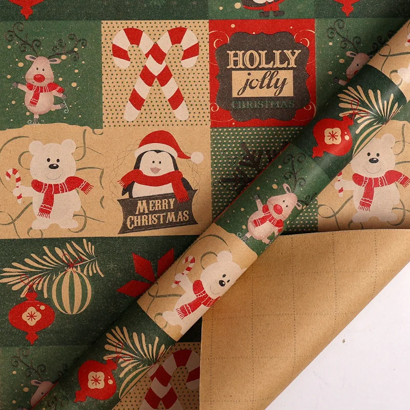Vintage Gift Wrap Recyclable Gift Wrapping Paper Roll Reindeer Gift Wrap Classic Christmas Wrapping Paper For New Year Wedding