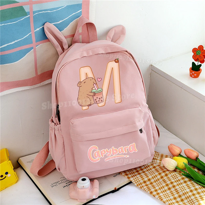Capybara Nettes Kind Rucksack Brief A-Z Anime Kawaii Druck Student Buch Lagerung Schule Tasche Erwachsene Büro Computer Rucksack Geschenk heißer