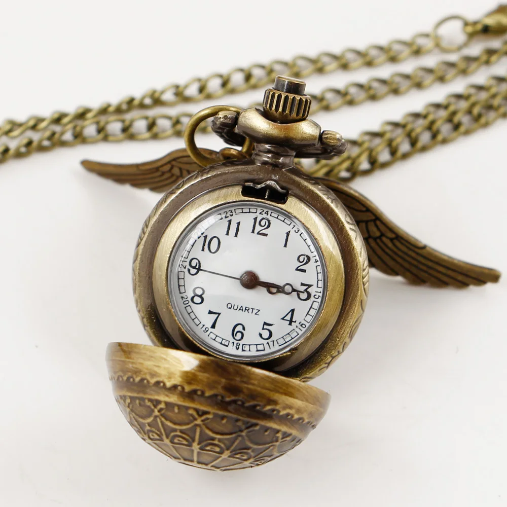 Cute Small Ball Design Quartz Pocket Watch Children's Bronze Personalised Wing Accessory Design Pockets Chain Clock