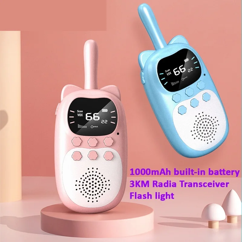 Go 2 Stk/doos Originele Kinderen Walkie Talkie Oplaadbare 1000Mah Handheld 0.5W 3Km Radio Transceiver Interphone Kinderen Speelgoed Cadeau