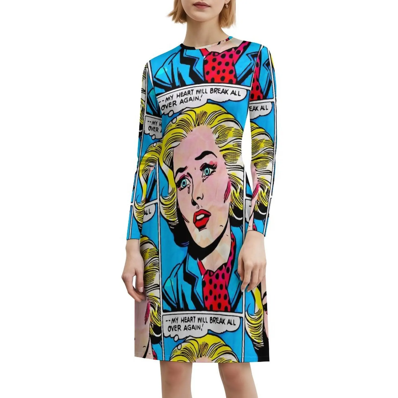 فن البوب المشتت الرجعية البكاء امرأة حبيبته العنق فستان أنيق الصيف فستان الحفلات للنساء البوب الإناث الملابس