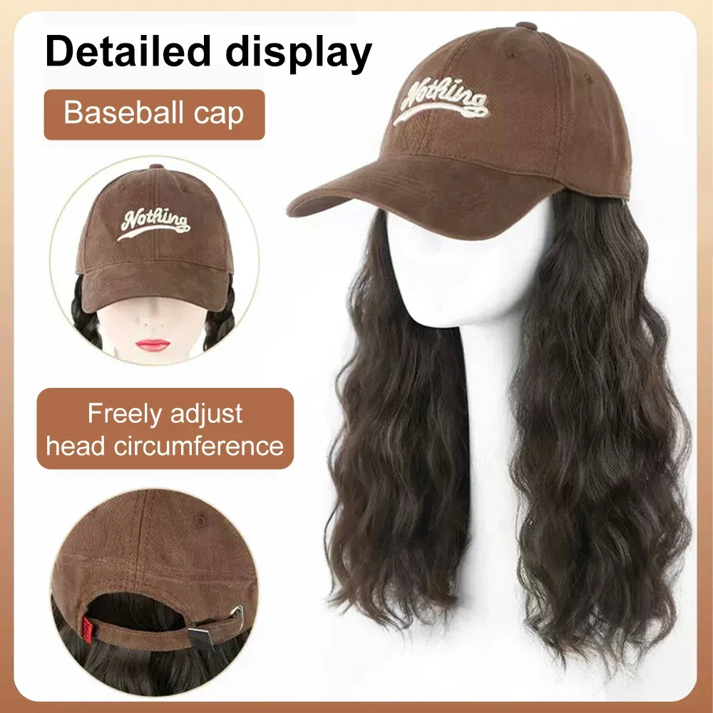 Alxnan Haar Golvende Synthetische Pruik Baseball Cap Met Hair Extensions Hoed Pruiken Natuurlijk Zwart Bruin Blond Connect Pruik Verstelbaar