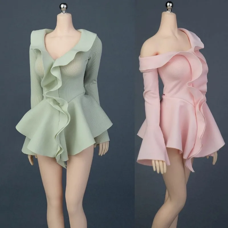 

Ic1024 1/6 Scale Action Figures Ruffle Bell Sleeve V-neck Dress Clothes Model for 12'' Female Soldier Body Doll Accessory