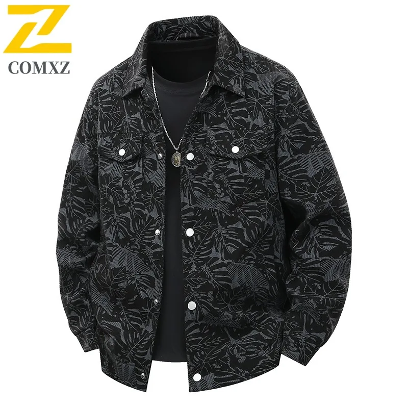 

COMXZ Men Corduroy Camouflage Jacket Turn Collar Japanese Street Style Coat Autumn Winter Outdoor Wear Lightweight Trendy Casual