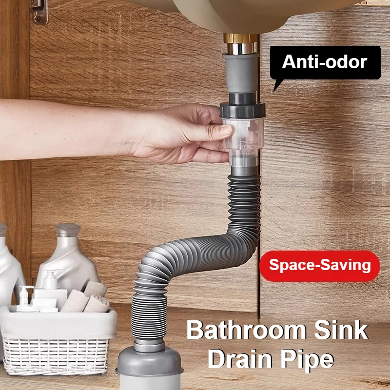 Kitchen Sink Drain Hose Set Filter with Stop Valve for Washbasin Bathroom Deodorizing and Scalding-proof Sink Drain Pipe