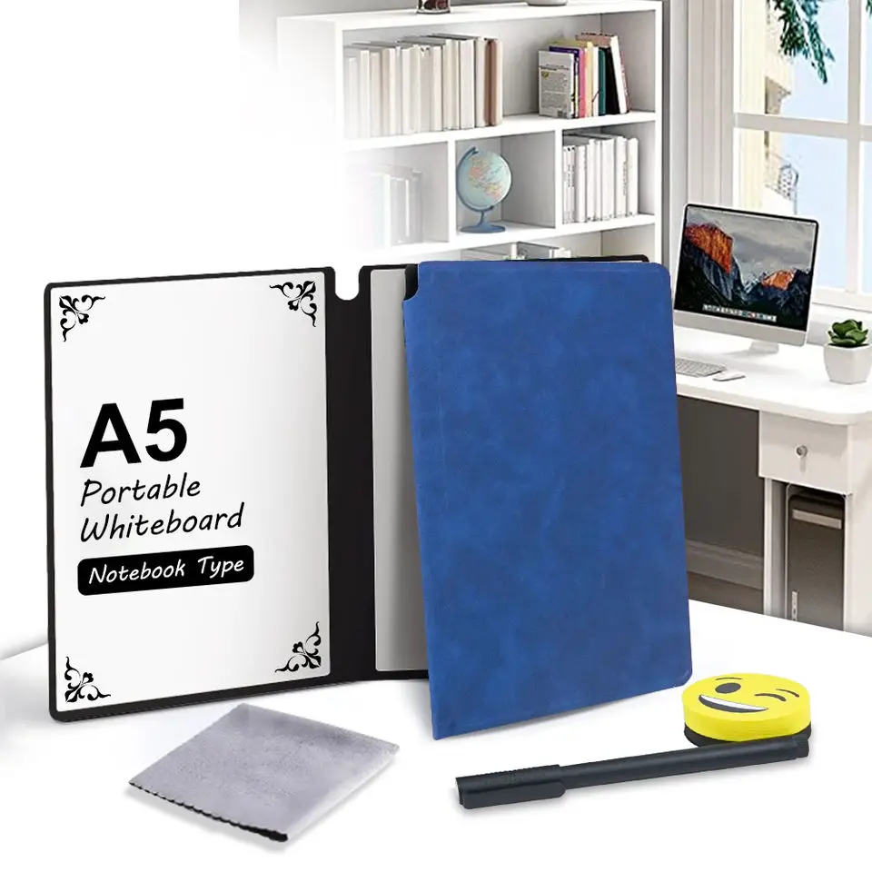 A5 size Portable Magnetic Small Whiteboard Magnetic Marker And Rubber Leather Double-sided Notepad Witheboard