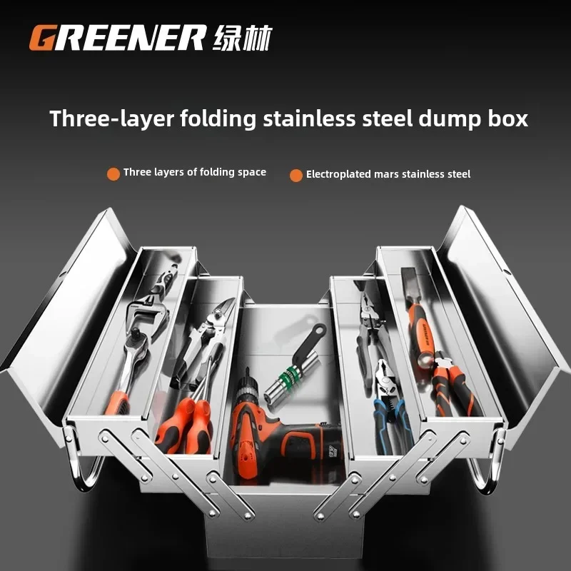 Stainless Steel Tool Box for Industrial and Home Use with Foldable Design and 3-Layer Storage Space C